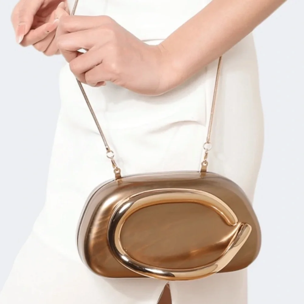 Gold Bronze Metallic Crossbody Clutch Bag